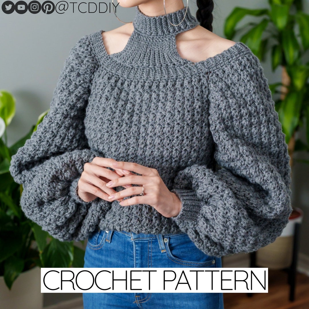 Crochet Pattern | Mock Neck Balloon Sleeve Sweater | Turtleneck