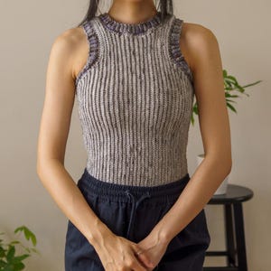 TCDDIY crochet pattern for an Easy Crochet Tank Top featuring all-slip stitches for a stretchy knit-like design. Crafted using Red Heart Super Saver yarn in Soapstone and Dove.