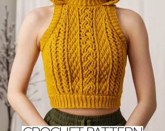 Crochet Pattern | Cable Stitch Hooded Vest Pattern | Cable Stitch Hoodie Pattern | Turtleneck Vest Pattern | PDF Download