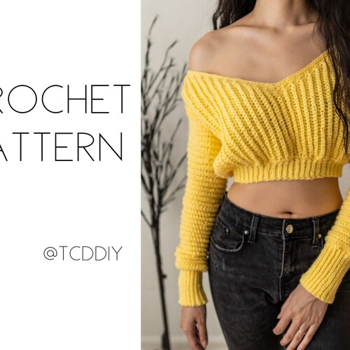 Crochet off the Shoulder V-neck Sweater 