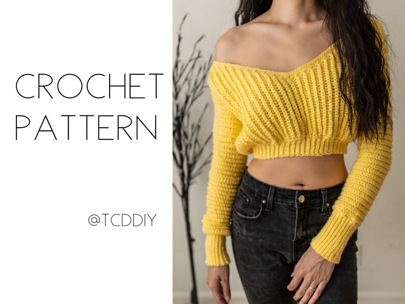 Crochet Off the Shoulder VNeck Sweater PDF Pattern Etsy