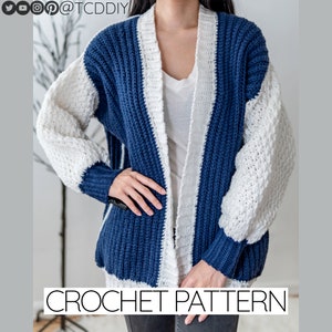 Crochet Pattern | Oversized Cardigan Sweater W. Alpine Stitch Sleeves | Unisex Ribbed Jacket | PDF Download