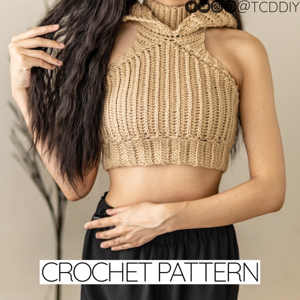 Crochet Pattern | Cropped Mock Neck Hoodie Pattern | PDF Download