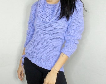 Crochet Pattern Asymmetrical Raglan Cowl Neck Sweater PDF Download