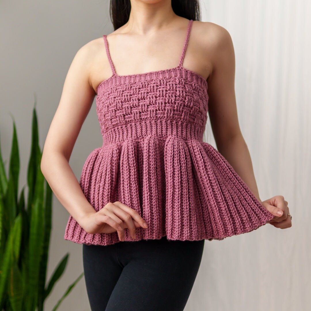 Crochet Pattern | Babydoll Peplum Tank Top W. Basketweave