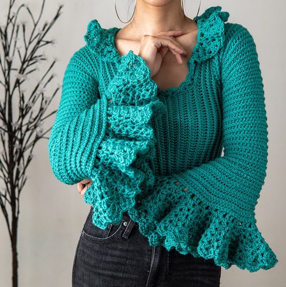 Crochet Pattern Bell Sleeve Ruffle Top PDF Download 