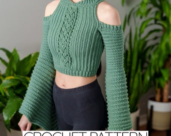 Crochet Cable Stitch Crop Top Pattern: Bell Sleeve Jumper (PDF Download)