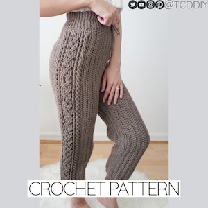 Crochet Pattern | High Waisted Cable Stitch Sweats W. Drawstring | Leggings | Pants | Bottoms | Sweatpants | PDF Download