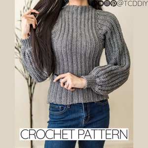 Crochet Pattern | EASY Balloon Sleeve Turtleneck Sweater | Ribbed | Mock Neck | PDF Pattern