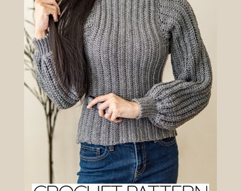 Crochet Pattern | EASY Balloon Sleeve Turtleneck Sweater | PDF Pattern