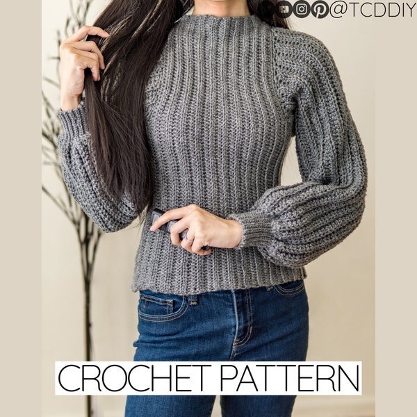 Crochet Pattern | EASY Balloon Sleeve Turtleneck Sweater | PDF Pattern