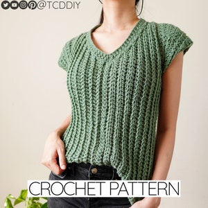 Crochet Pattern | V Neck T-Shirt W. Cap Sleeves | PDF Download