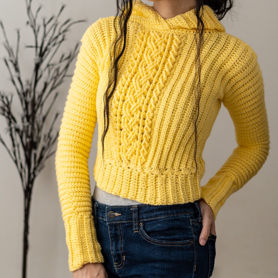 Crochet Pattern Long Sleeve Cable Stitch Hoodie Pattern Etsy UK