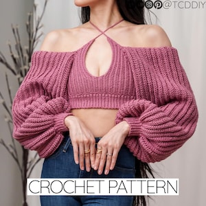 Häkelanleitung | Ballon Ärmel Kreuz Ausschnitt Crop Top | Kurzer Pullover | PDF-Download