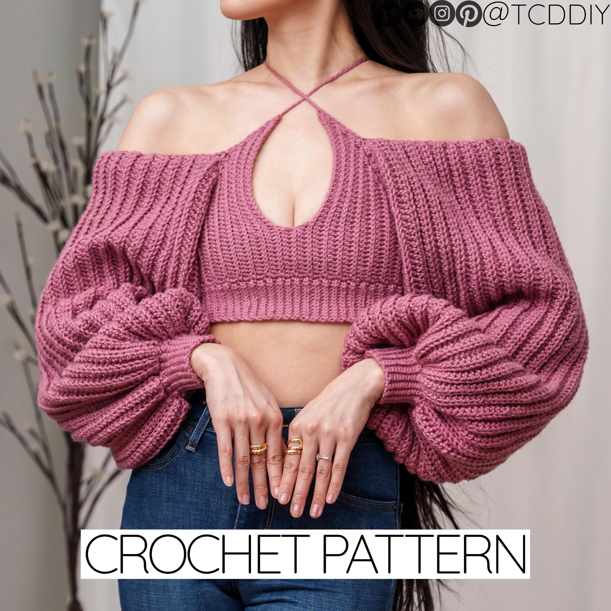 39 Cropped Sweater Crochet Patterns: Upgrade Your Wardrobe Handmade Style 22 Crochet Pattern Balloon Sleeve Cross Cutout Crop Top