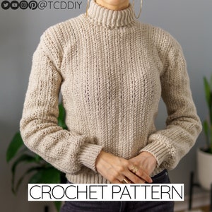 Crochet Pattern | Turtleneck Herringbone Sweater | PDF Download