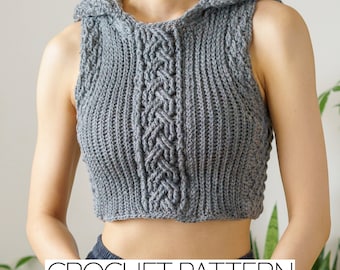 Crochet Cable Stitch Hoodie Vest Pattern: Alpine Side Detail (PDF Download)