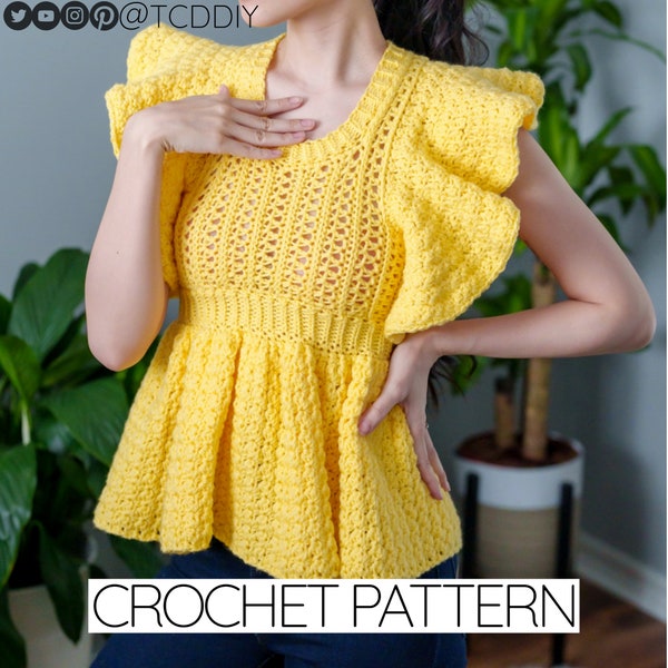 Crochet Pattern | Peplum Ruffle Top Pattern | PDF Download