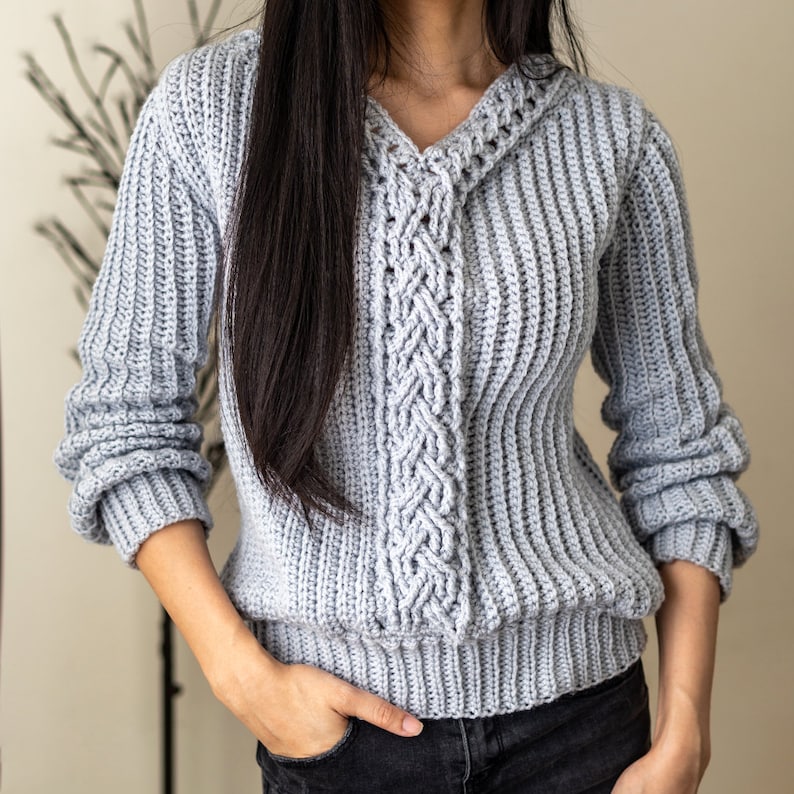 Crochet Pattern Cable Stitch V Neck Sweater PDF Download image 4