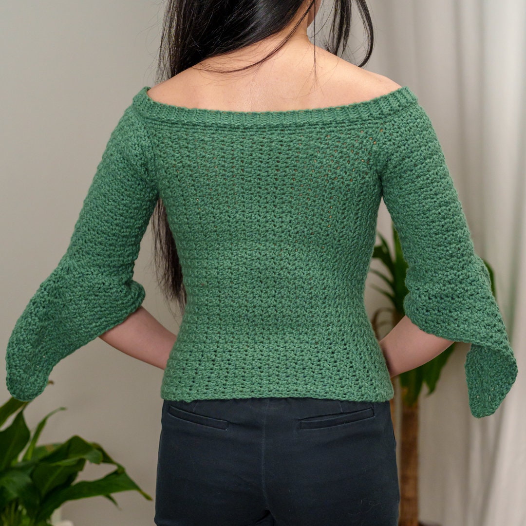 Crochet Pattern | Boat Neck Bell Sleeve Sweater Top W. Lemon