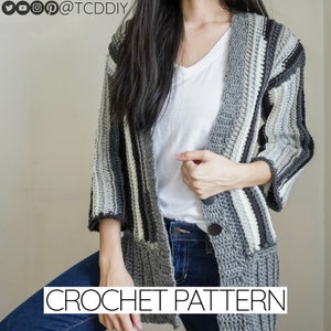 Crochet Pattern | Reversible Cardigan Jacket W. Buttons & 3/4 Sleeve | PDF Download
