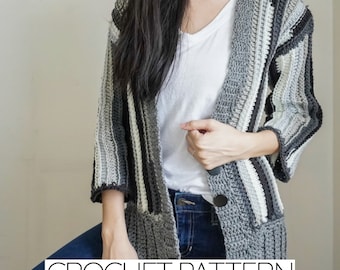 Crochet Pattern | Reversible Cardigan Jacket W. Buttons & 3/4 Sleeve | PDF Download