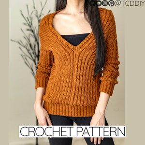Crochet Pattern | V-Neck Sweater | Ribbed | PDF Download