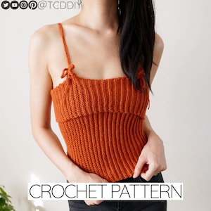 Crochet Pattern | Beginner Friendly Ribbed Fold Tank Top W. Front Tie | PDF Download