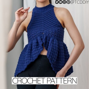Crochet Pattern | Mock Neck Ruffle Peplum Top | Sleeveless Turtleneck Sweater Vest W. Butterfly hem | PDF Download