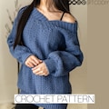 Crochet Pattern | Oversized Off the Shoulder V-Neck Sweater | Jumper | PDF Download
