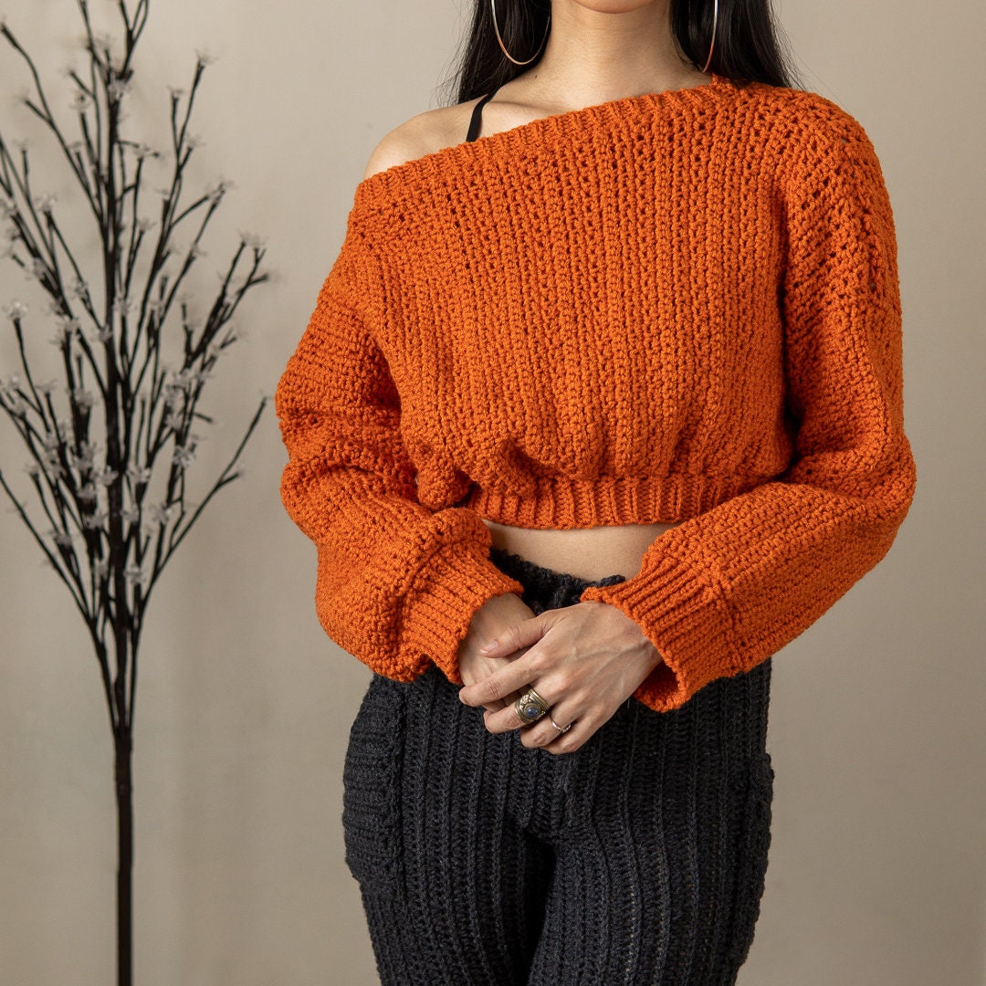 Crochet Cropped Off the Shoulder Sweater Pattern | Etsy