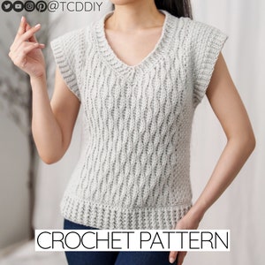 Crochet Pattern | Almond Stitch Sweater Vest | Sleeveless V Neck Top | Unisex | PDF Download