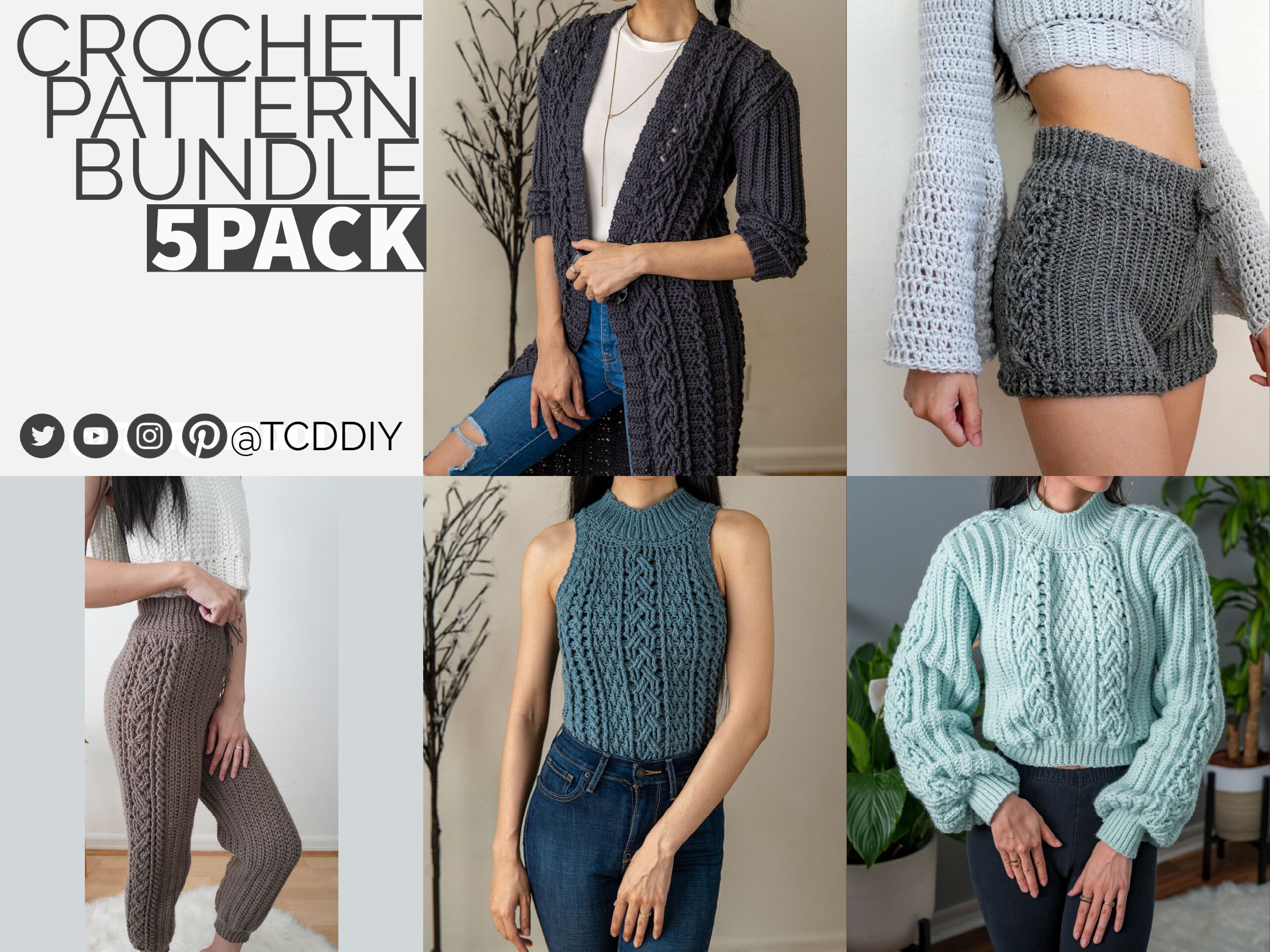 Crochet Pattern Bundle | Cable Stitch Cardigan | Cable Stitch Sweats ...