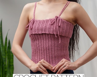 Patron au crochet | Débardeur pliable à bretelles noués | Facile | Côtelé | Patron PDF