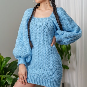 Crochet Pattern Crochet Balloon Sleeve Sweater Dress PDF Download image 6