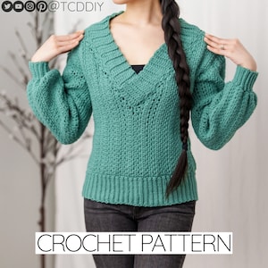 Crochet Pattern | Wrap Collar V-Neck Sweater | Jumper | PDF Download
