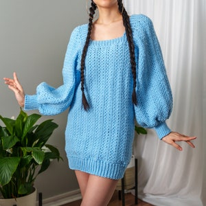 Crochet Pattern Crochet Balloon Sleeve Sweater Dress PDF Download image 3