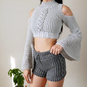 Crochet Pattern Bundle Cable Stitch Mock Neck Sweater and High Waisted ...