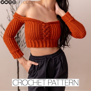 Crochet Pattern | Cable Stitch Fold Top Pattern | Long Sleeve Top Pattern | Cable Stich Crop Top Pattern | PDF Download