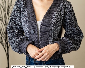 Crochet Pattern | Cropped Balloon Sleeve Cardigan Sweater W. Buttons | Jacket | PDF Download