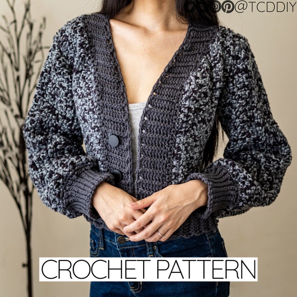 Crochet Pattern | Crochet Balloon Sleeve Cardigan with Buttons | Crochet Cropped Cardigan Pattern | PDF Download