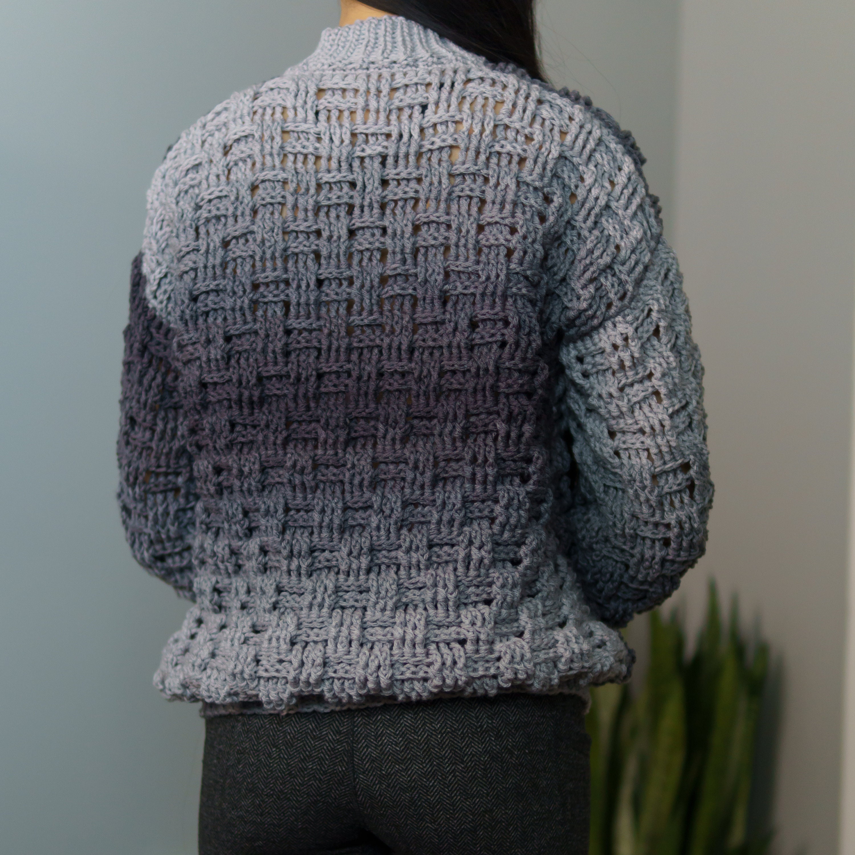 Crochet Pattern | Mock Neck Basketweave Sweater | Long Sleeve