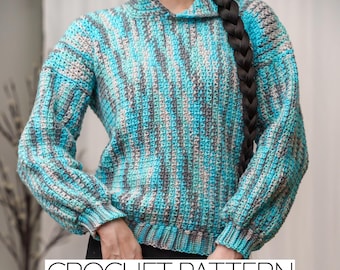 Crochet Pattern | Comfy Long Sleeve Hoodie | Hooded Mesh Stitch Jumper | PDF Download