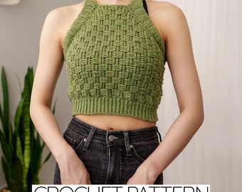 Häkelmuster Nr. 478 | Crop-Top-Sweaterweste im Korbgeflecht-Stil | PDF-Download