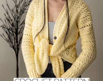 Crochet Pattern | Front Tie Cardigan Sweater Jacket W. Buttons | PDF Download