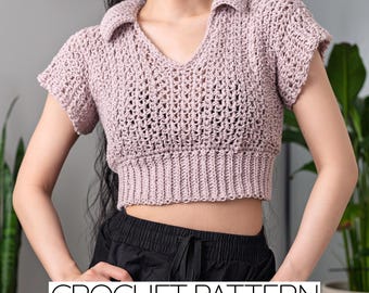 Valerie Crop Top - Retro Collared Ribbing Crochet Top Pattern - Etsy