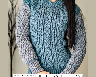 Crochet Pattern | Cable Stitch Crew Neck Sweater Pattern | PDF Download