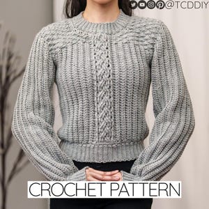 Crochet Pattern | Crew Neck Cable Stitch Unisex Sweater W. Alpine Detail | PDF Download