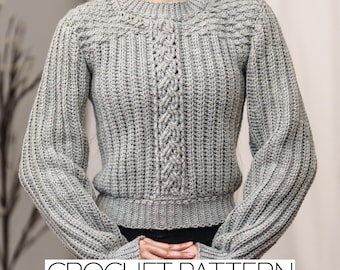Häkelanleitung Nr. 540 | Unisex-Pullover mit Zopfmuster und Rundhalsausschnitt, verziert mit alpinen Details | PDF-Download