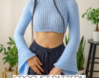 Crochet Pattern | Cropped Bell Sleeve Top Pattern | PDF Download